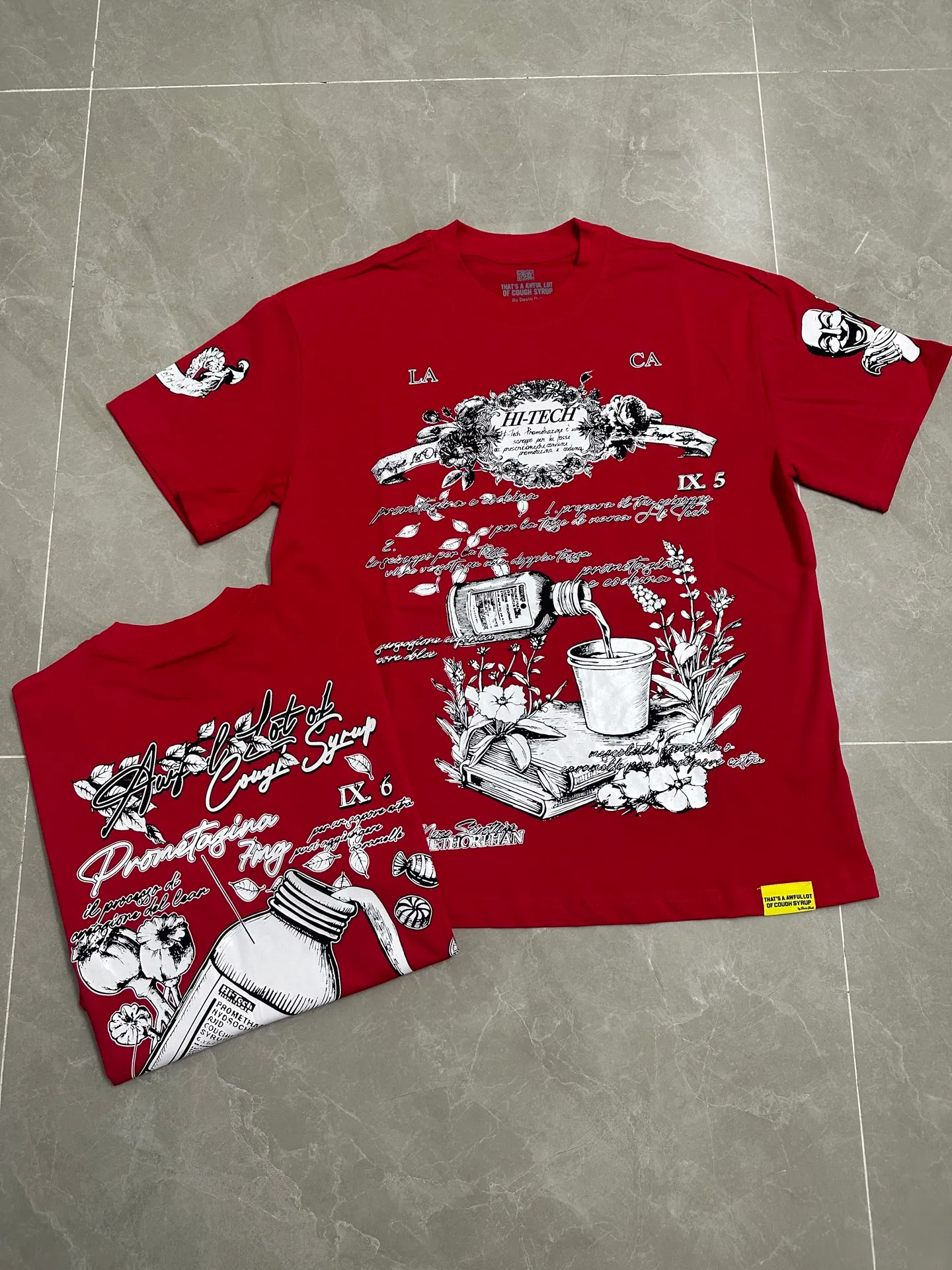 # I THAT'S A AWFUL LOT OF COUGH SYRUP In Stock Real shot American simple trendy brand loose casual T-shirt Fabric (fabric): 32 counts Weight combed double yarn pure cotton Sizes (size): S-M L X L Color (colour): Chinese red